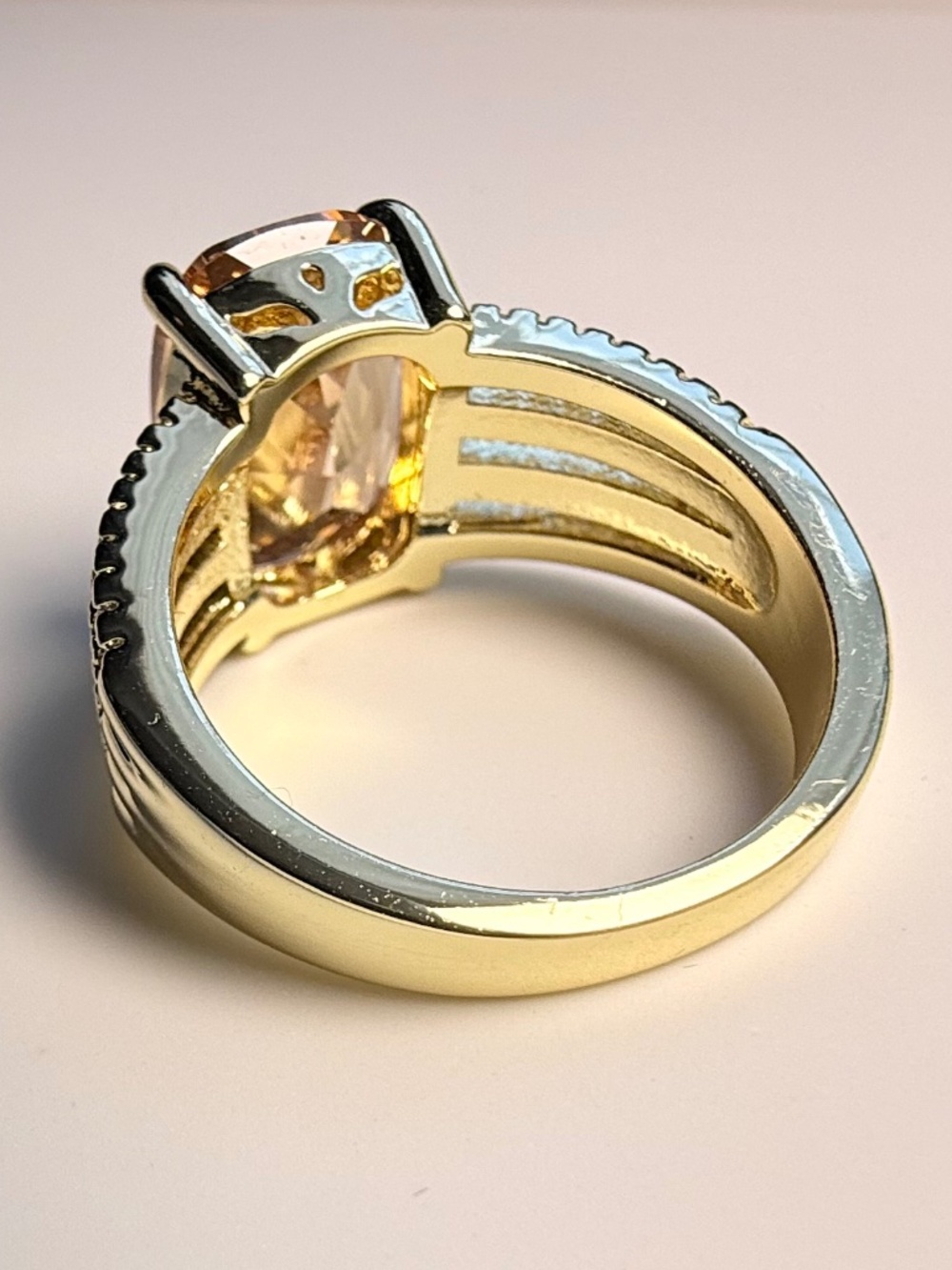 Gold Tone Ring with Champagne Colored Gemstone - Picture 5 of 10